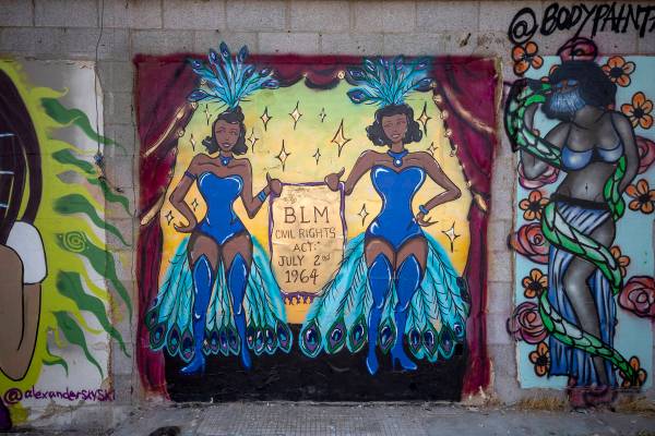 Lisa Dittrich and Aidan Belt created this mural near the Moulin Rouge lot in Las Vegas on Tuesd ...