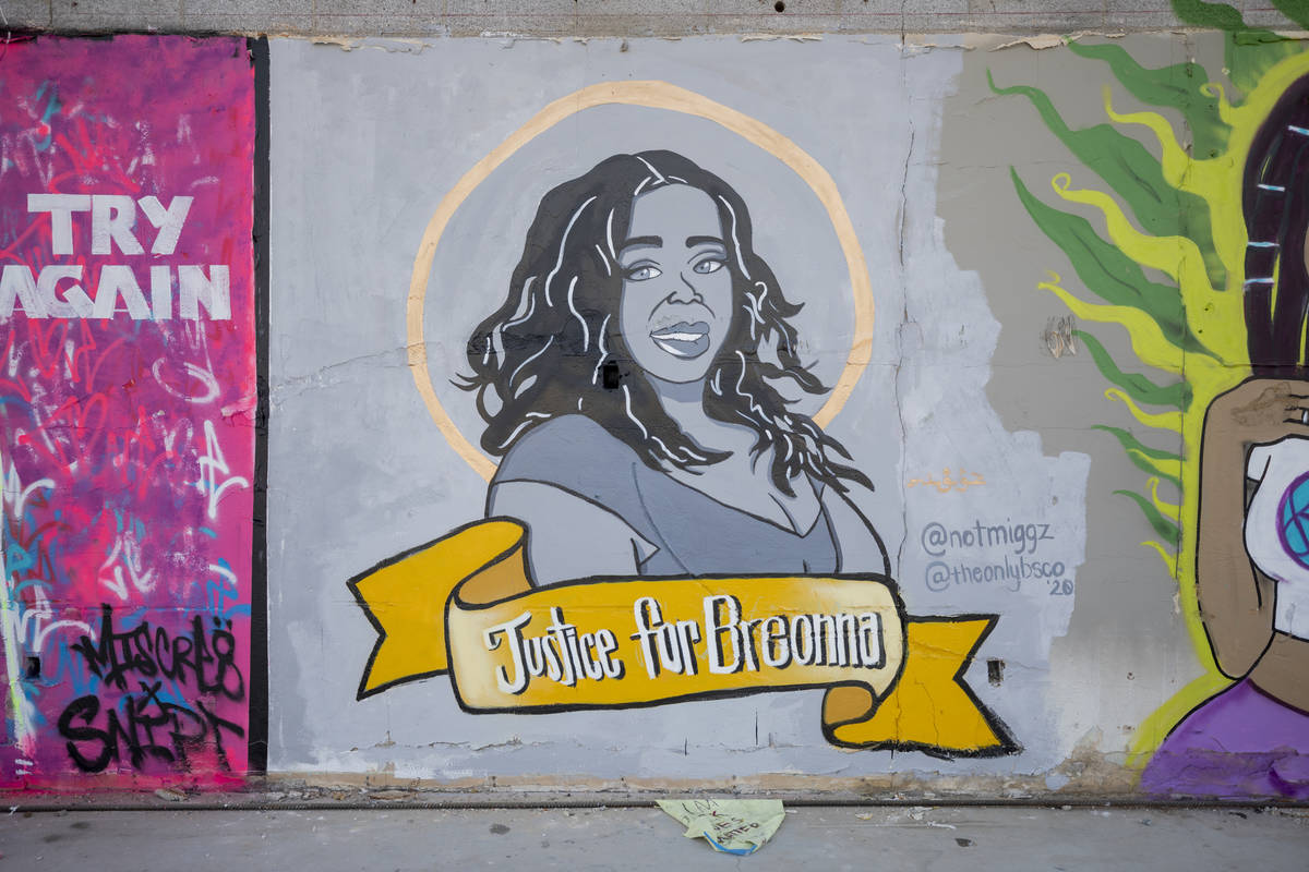 A mural of Justice for Breonna Taylor by artists Nastuh Zalmai and Bianca Scott. (Elizabeth Bru ...