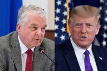 Nevada Gov. Steve Sisolak, left, and President Donald Trump (Las Vegas Review-Journal and The A ...
