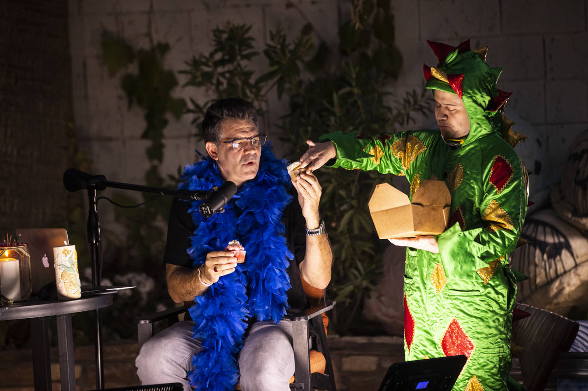 John Van Der Put, aka Piff The Magic Dragon, is shown with John Katsilometes during the PodKats ...