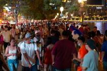 The Fountains of Bellagio on the Strip are crowed during Labor Day weekend on Saturday, Sept. 5 ...