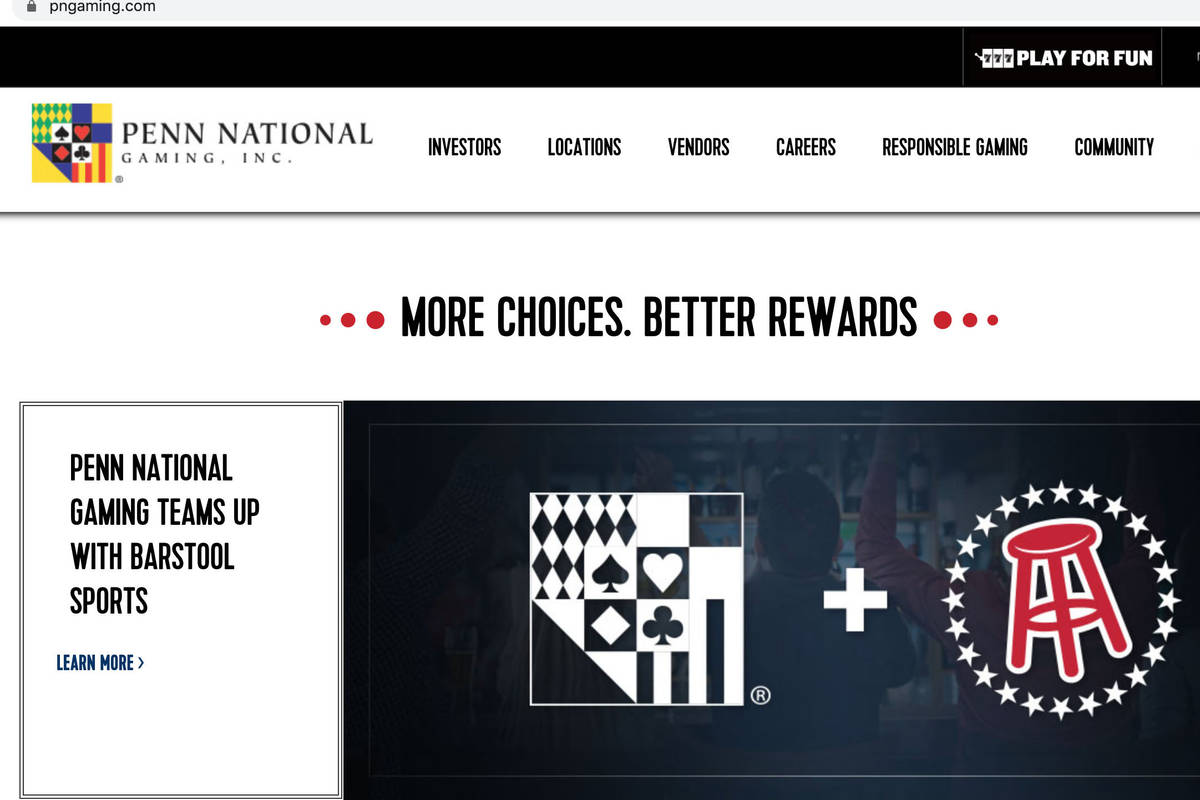 Penn National Gaming's website is seen on Tuesday, Sept. 8, 2020. Penn National Gaming will rol ...