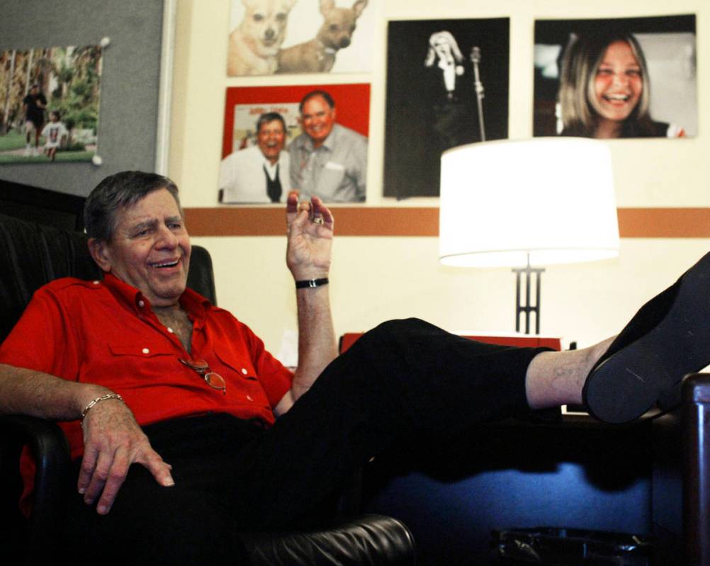 Jerry Lewis relaxes in his Muscular Dystrophy Association telethon office at South Point, Aug. ...