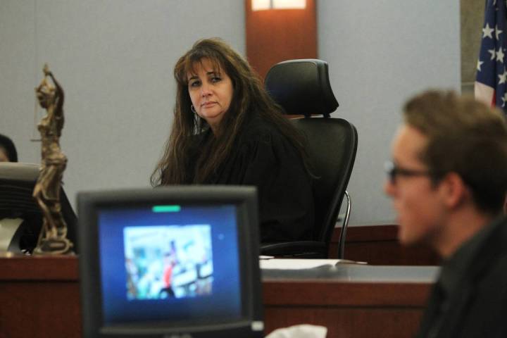 Clark County Judge Joanna Kishner listens to a witness during a mock trial by students. (Erik V ...