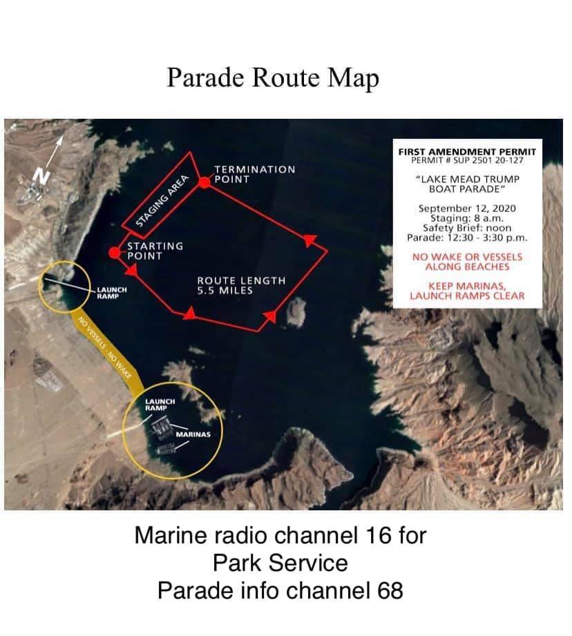 Map of approved Trump boat parade route at Lake Mead for Saturday. Photo courtesy Bryan Bandy.