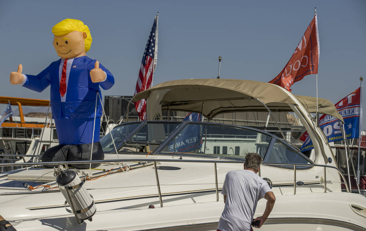 An inflatable President Donald Trump is ready to be viewed by others during the President Donal ...