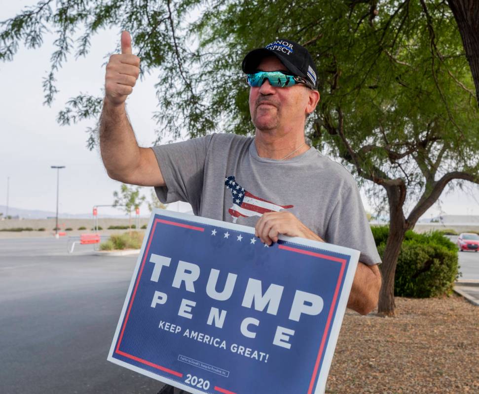 `Trump supporter Jerry Cohen, 57, gives individuals thumbs up while passing by the Fryer's park ...