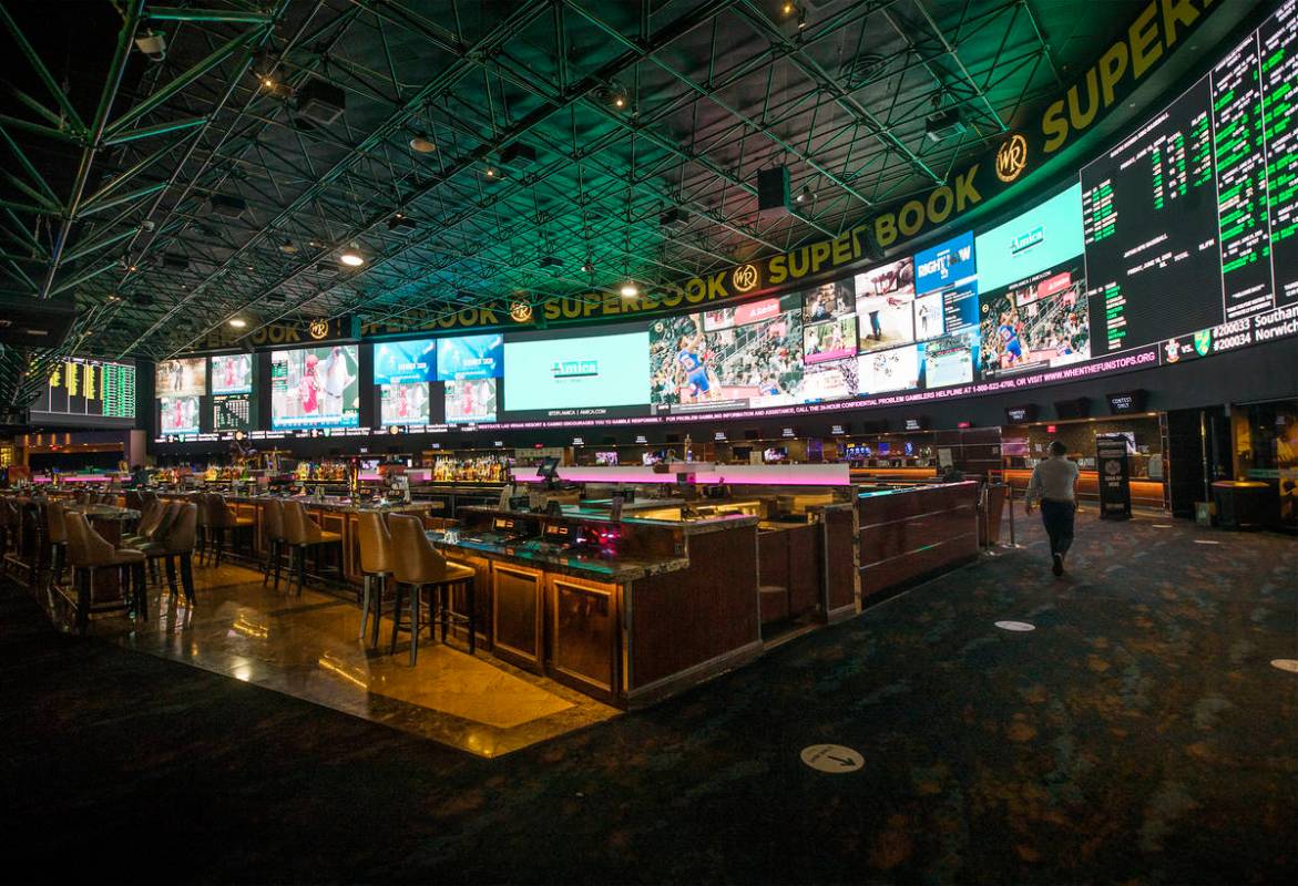 The Westgate Sportsbook on the first day of the casino reopening after the coronavirus pandemic ...