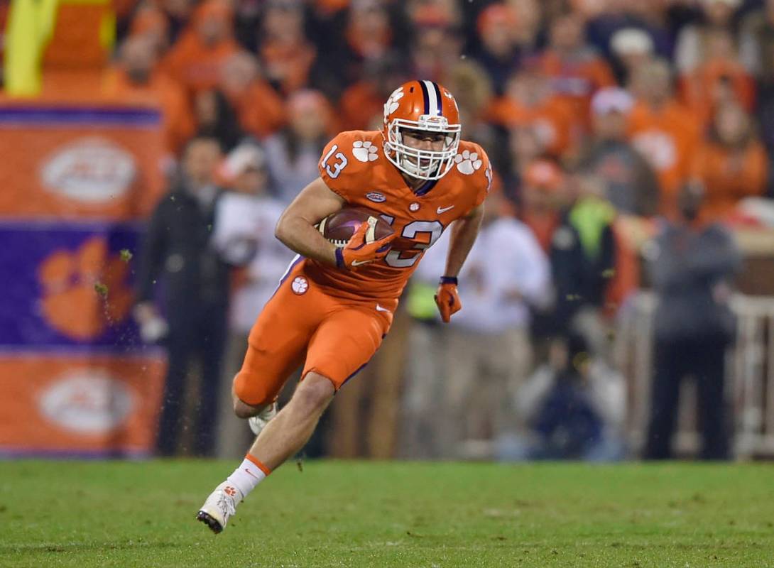 Clemson's Hunter Renfrow runs after a reception during the first half of an NCAA college footba ...