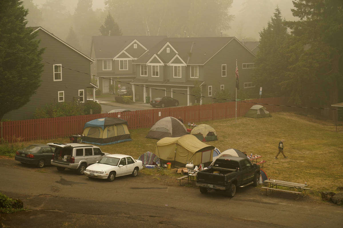 Evacuees from the Riverside Fire stay in tents at the Milwaukie-Portland Elks Lodge, Sunday, Se ...