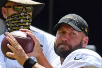 Pittsburgh Steelers quarterback Ben Roethlisberger drops back to pass during an afternoon NFL f ...