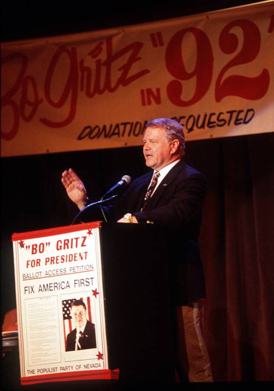 James “Bo” Gritz is seen as he campaigns for president in 1992.