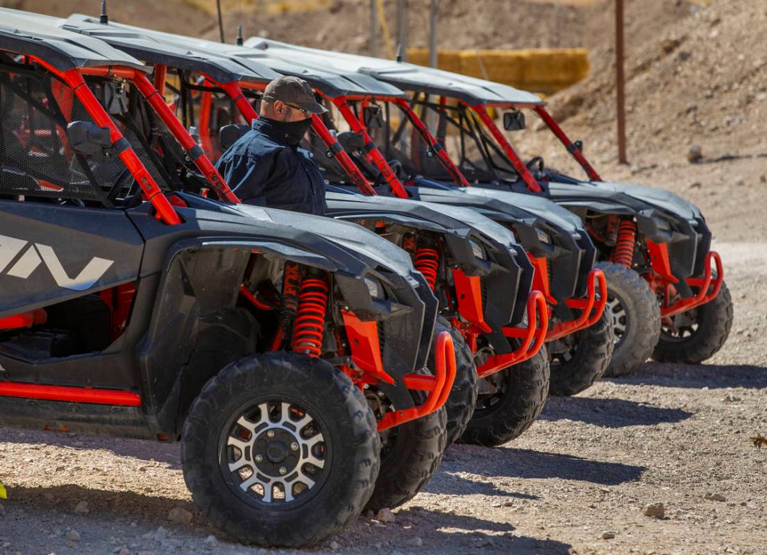 Honda Talons are lined up and ready for the dirt trails at Adrenaline Mountain, which offers nu ...