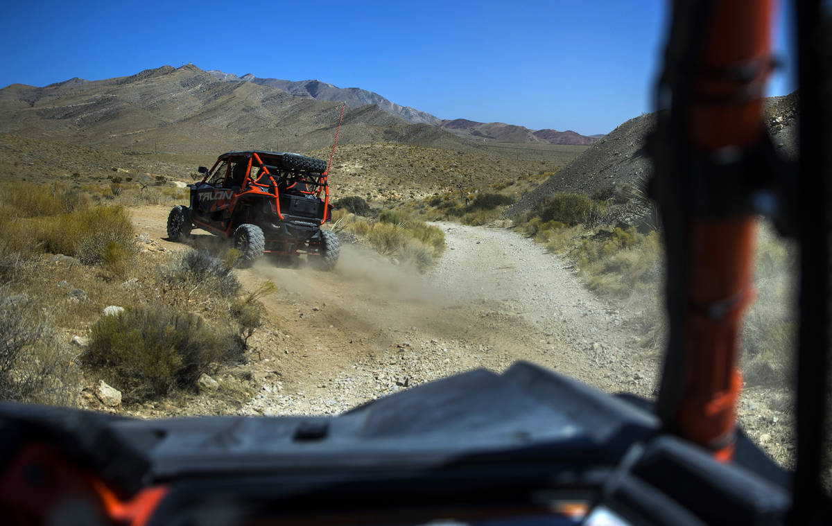 Honda Talons move along the miles of dirt trails at Adrenaline Mountain, which offers numerous ...
