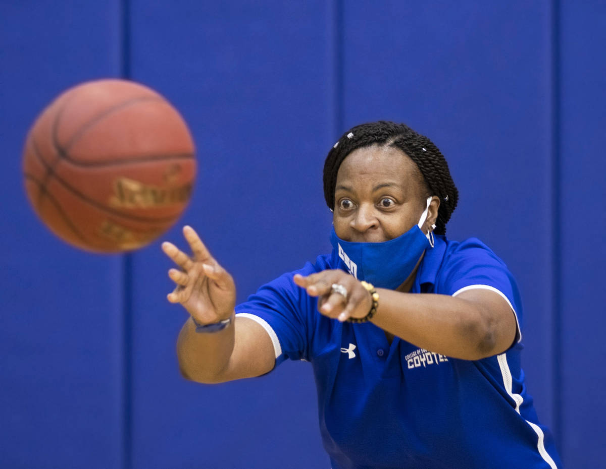 Dorothy Kendrick, head women’s basketball coach at the College of Southern Nevada, works ...