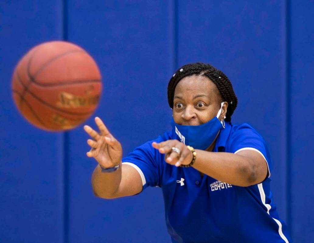 Dorothy Kendrick, head women’s basketball coach at the College of Southern Nevada, works ...