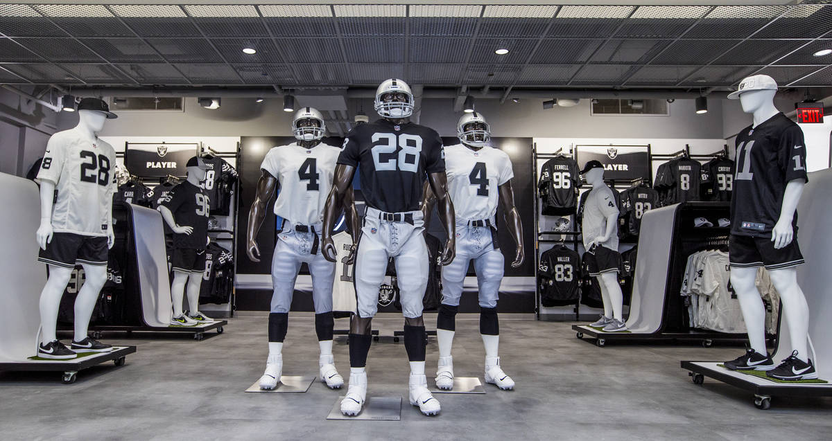 A variety of RaiderÕs current and past jerseys are for sale within The Raider Image offici ...