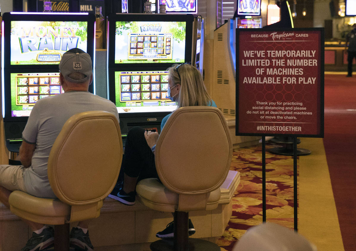 Gusts gamble after the Tropicana hotel-casino reopens to public, on Thursday, Sept. 17, 2020, i ...
