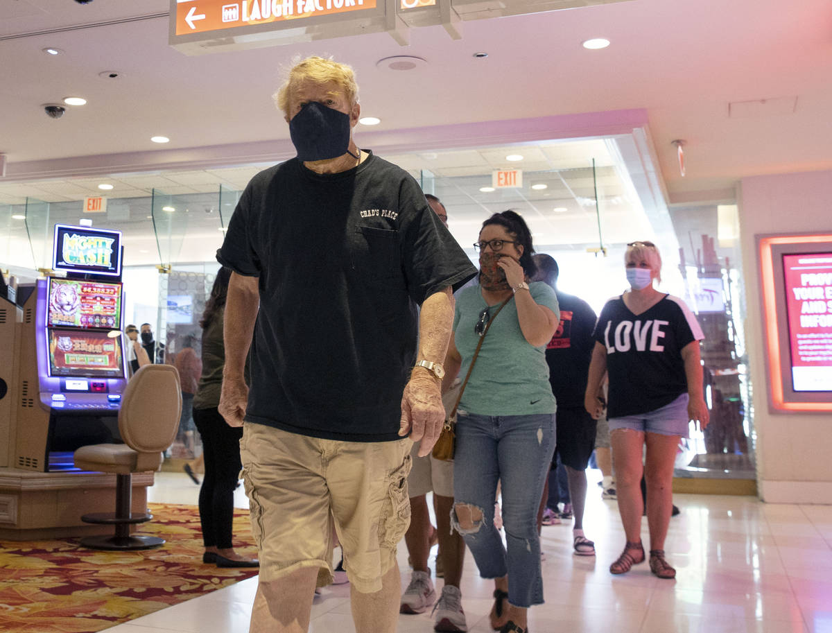 Gusts arrive after the Tropicana hotel-casino reopens to public, on Thursday, Sept. 17, 2020, i ...