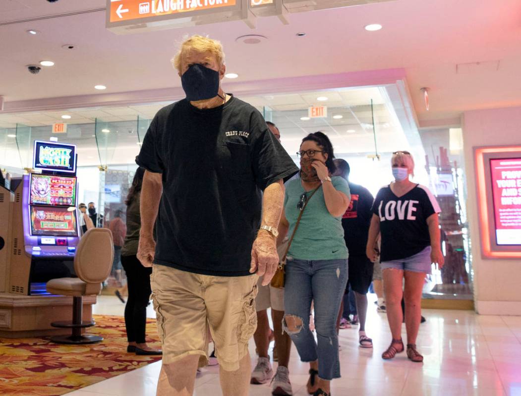 Gusts arrive after the Tropicana hotel-casino reopens to public, on Thursday, Sept. 17, 2020, i ...