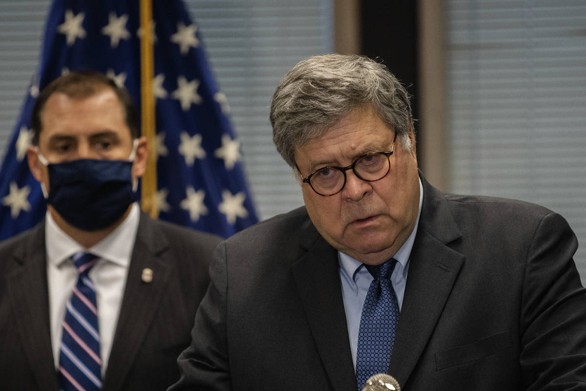 Attorney General William Barr speaks during a press conference about Operation Legend at the Di ...