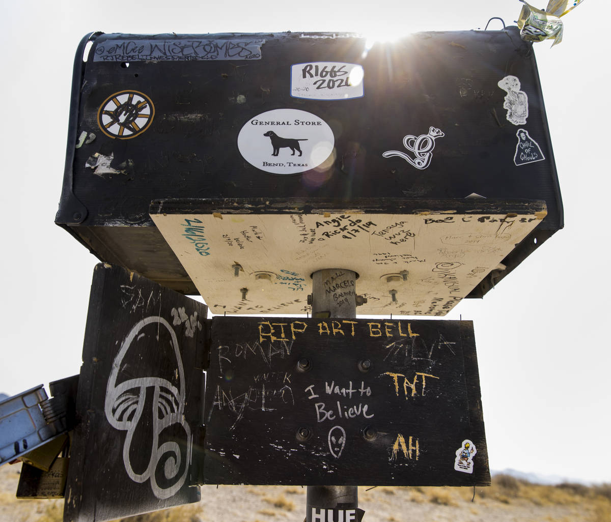 The famed black mailbox sits on S.R. 375 between Hiko and Rachel on Thursday, Sept. 17, 2020. ( ...