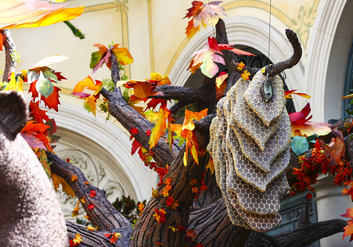 A honeycomb on a tree is part of the "Into the Woods" fall display at the Bellagio Conservatory ...
