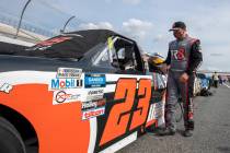 Brett Moffitt (23) before the start of a NASCAR Truck Series race at Dover International Speedw ...