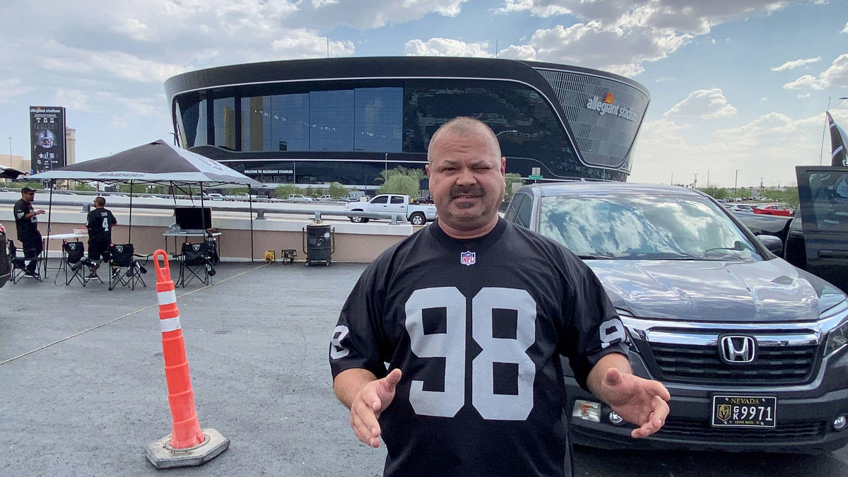 Lifelong Raiders fan Anthony Silva came to Allegiant Stadium on Monday to join in the fun befor ...
