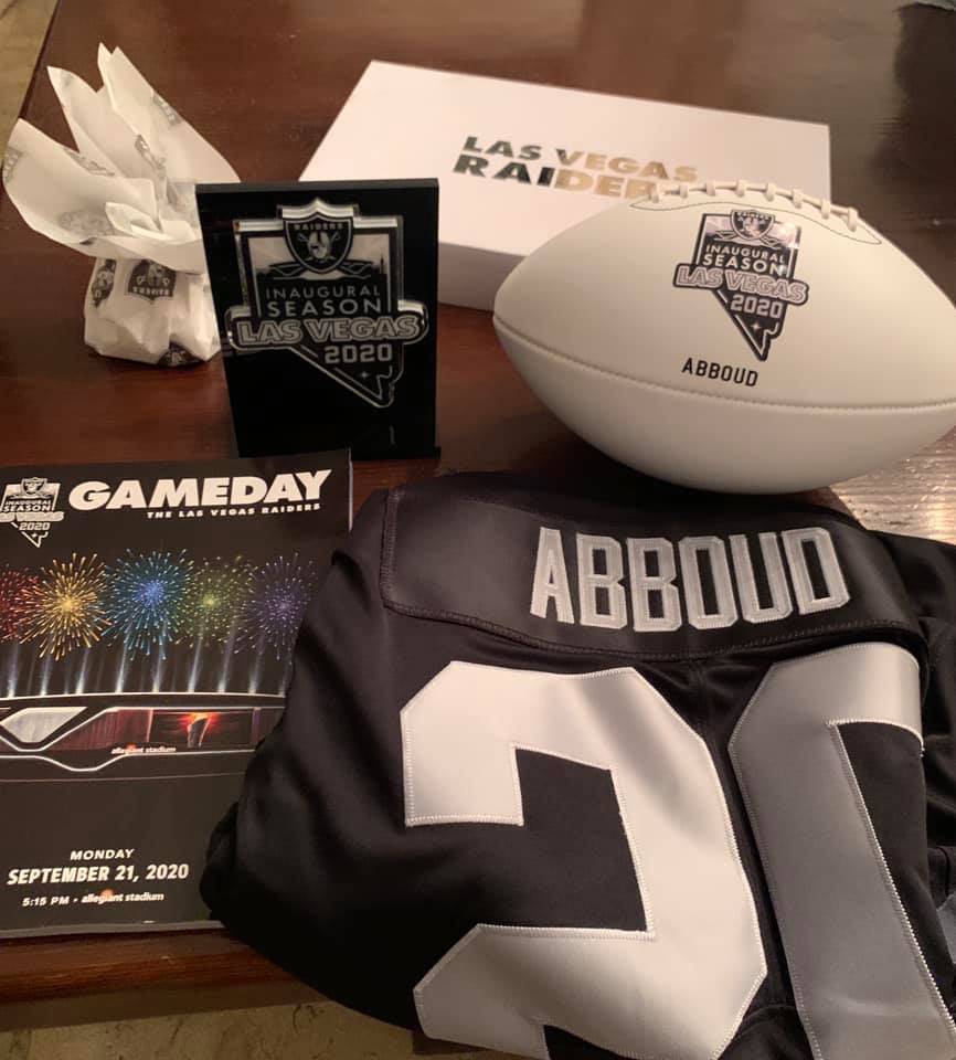 Las Vegas Sands executive Andy Abboud's Las Vegas Raiders swag is shown after the team's openin ...