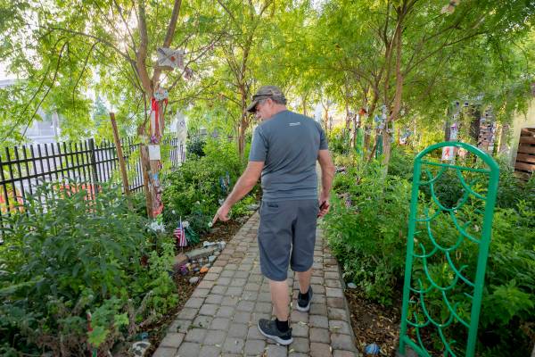 Eddie Schmitz, a volunteer that restores and upkeeps the Las Vegas Healing Garden, describes th ...