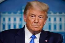 President Donald Trump speaks during a news conference in the James Brady Press Briefing Room o ...