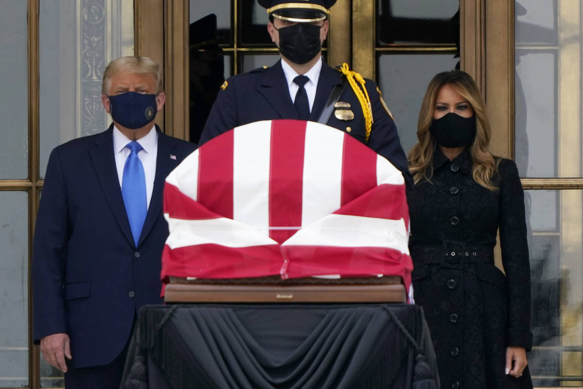 President Donald Trump and first lady Melania Trump pay respects as Justice Ruth Bader Ginsburg ...