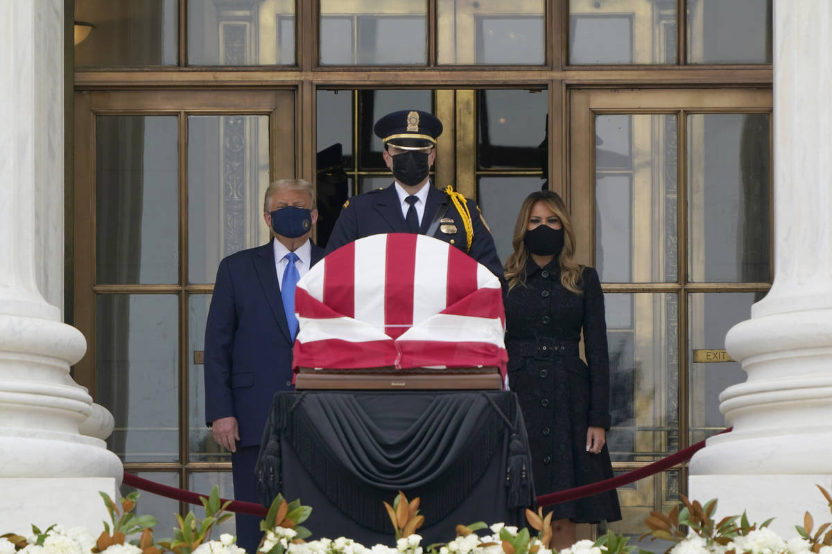 President Donald Trump and first lady Melania Trump pay respects as Justice Ruth Bader Ginsburg ...