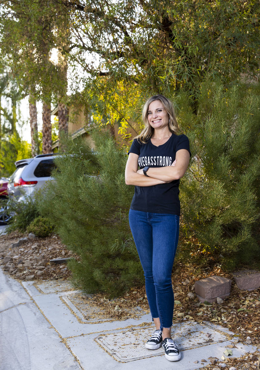 Oct. 1 survivor Christina Gruber poses for a portrait at her home in Las Vegas on Thursday, Sep ...