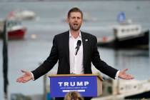Eric Trump, the son of President Donald Trump, speaks at a campaign rally for his father, Tuesd ...