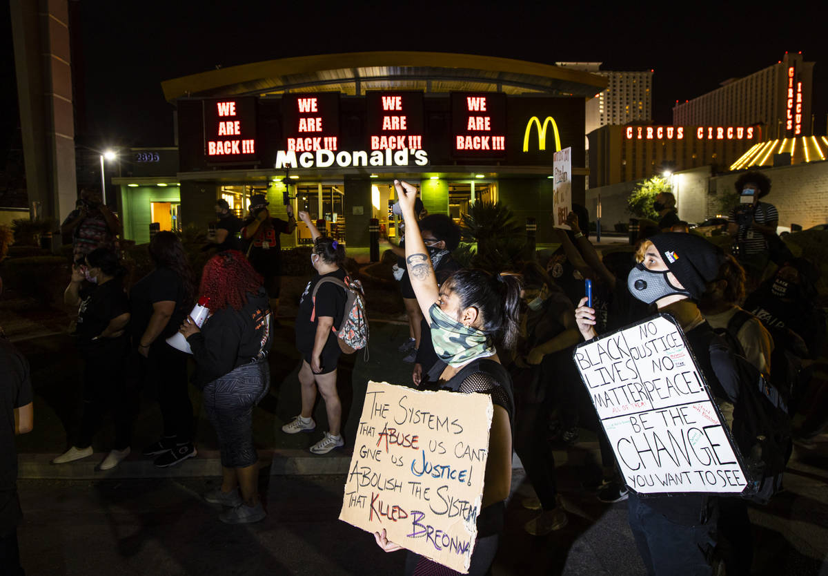 Protesters march to call for justice for Breonna Taylor in Las Vegas on Thursday, Sept. 24, 202 ...