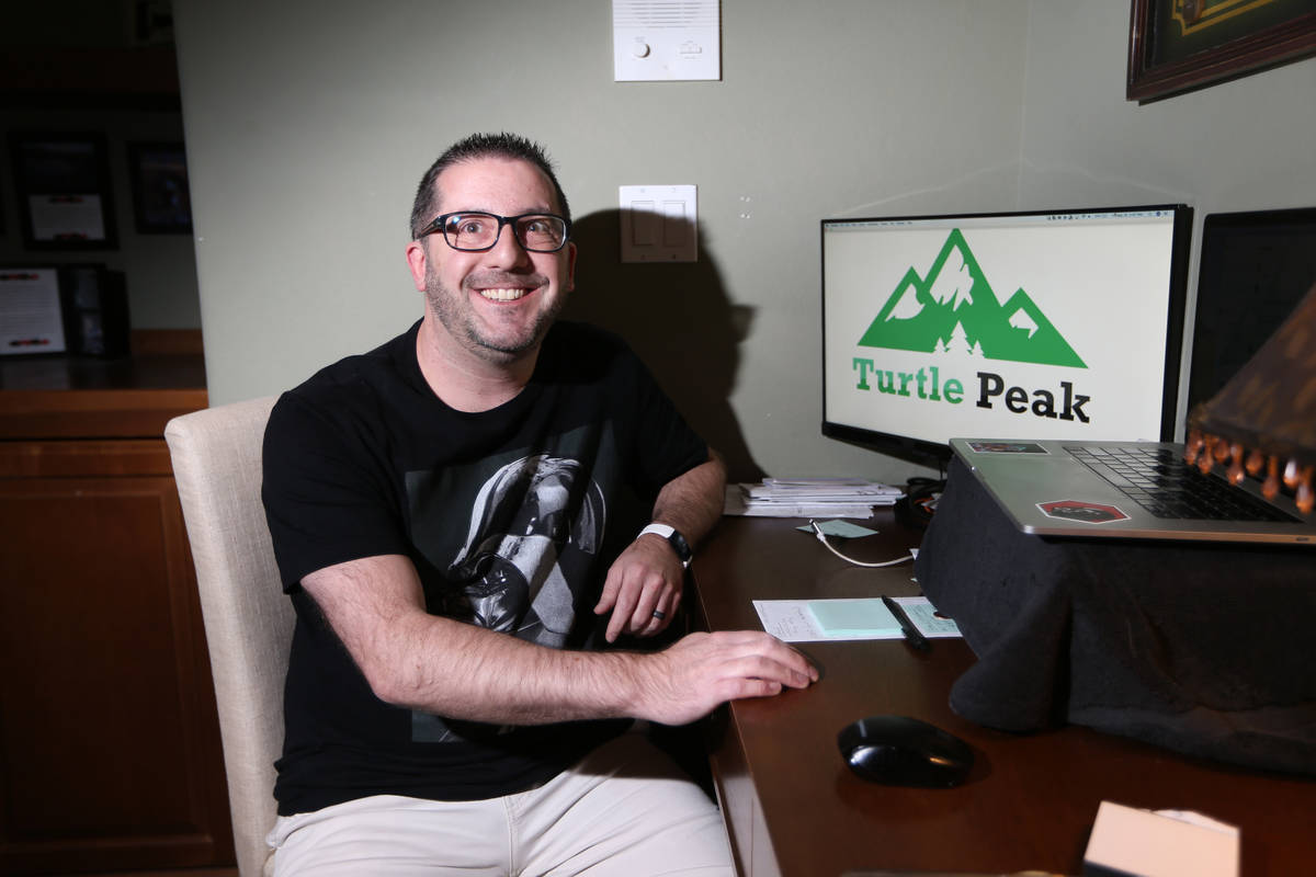 Mark Nagle, chief operating officer of Turtle Peak, poses for a portrait at his home in Las Veg ...