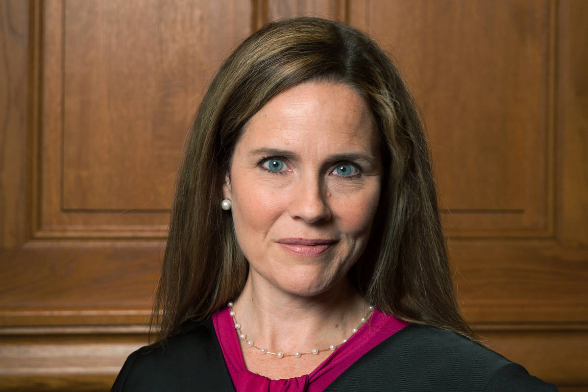 This image provided by Rachel Malehorn shows Judge Amy Coney Barrett in Milwaukee, on Aug. 24, ...
