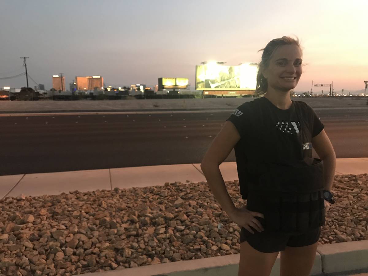 Christina Gruber wore a 20-pound vest for the entire Vegas Strong 5K. (Photo by Alex Chhith)