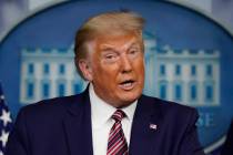 President Donald Trump speaking during a news conference at the White House, Sunday, Sept. 27, ...