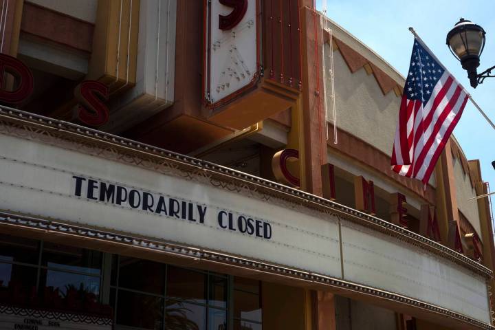 A movie theater is seen closed due to the coronavirus pandemic Thursday, July 2, 2020, in Brea, ...