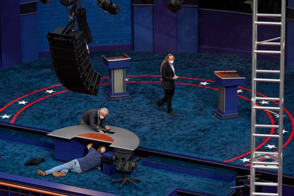 Preparations take place for the first Presidential debate in the Sheila and Eric Samson Pavilio ...