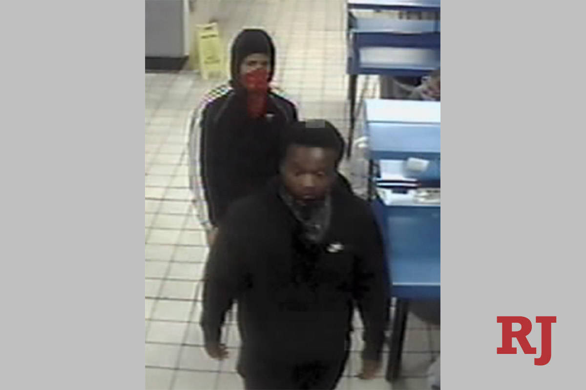 Two of the three suspects wanted in a string of southeast Las Vegas Valley armed robberies are ...
