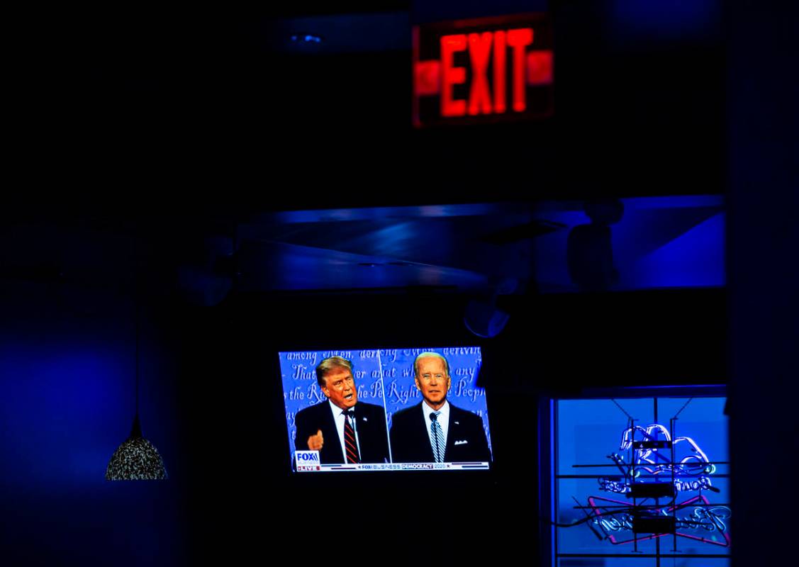A view of President Donald Trump and Democratic presidential nominee Joe Biden during a debate ...