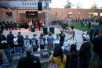 People stand for the honor guard at the Clark County Government Center amphitheater in Las Vega ...
