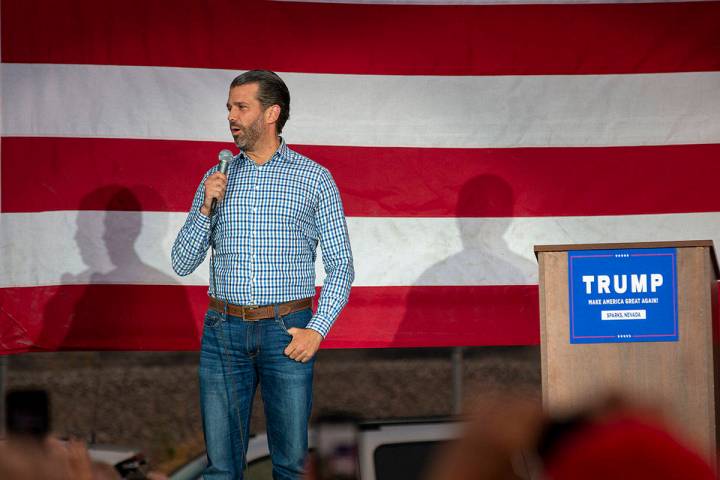 Donald Trump Jr. stumps for his father's presidential re-election campaign at Peterbilt Truck P ...