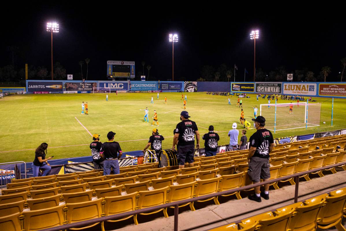 Las Vegas Lights FC fans watch the action during a USL Championship soccer game against Orange ...