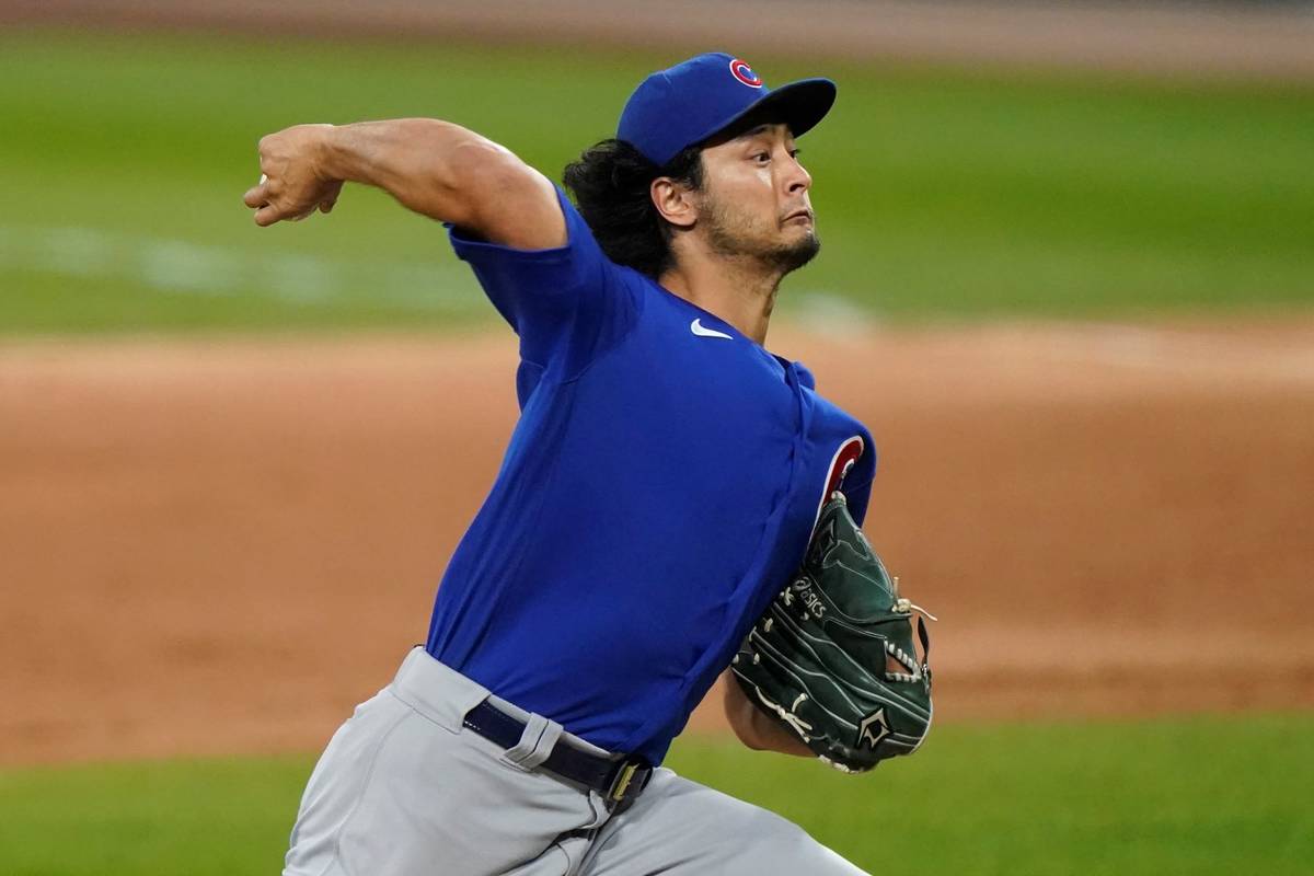 Chicago Cubs starting pitcher Yu Darvish throws to a Chicago White Sox batter during the first ...
