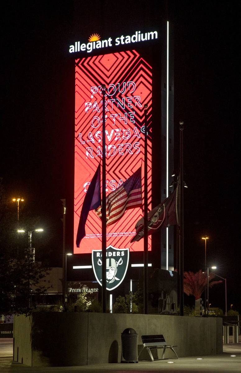 Flags are at half mast as the Raiders pay tribute to the Las Vegas shooting victims at Allegian ...